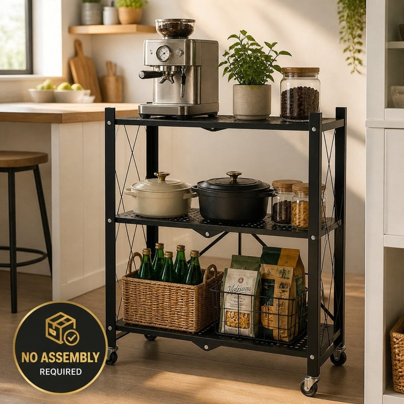 Heavy Duty Foldable Metal Storage Rack Removable Organizing Rack With Wheels Suitable For Garage Kitchen