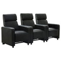 Heena Home Theater Set With 3 Manual Recliners Black Faux Leather