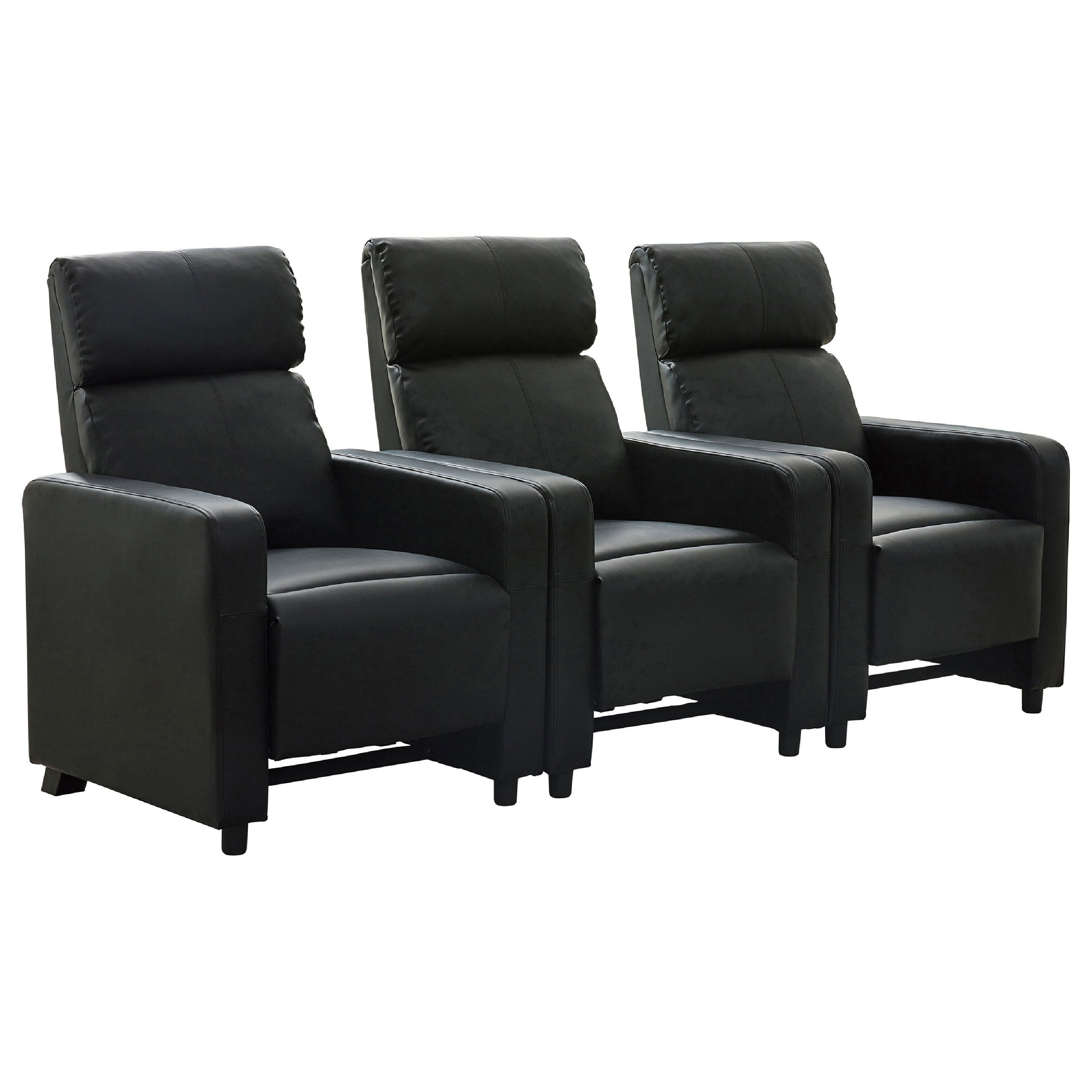 Heena Home Theater Set With 3 Manual Recliners Black Faux Leather