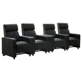 Heena Home Theater Set 4 Manual Recliners 1 Console Black Faux Leather