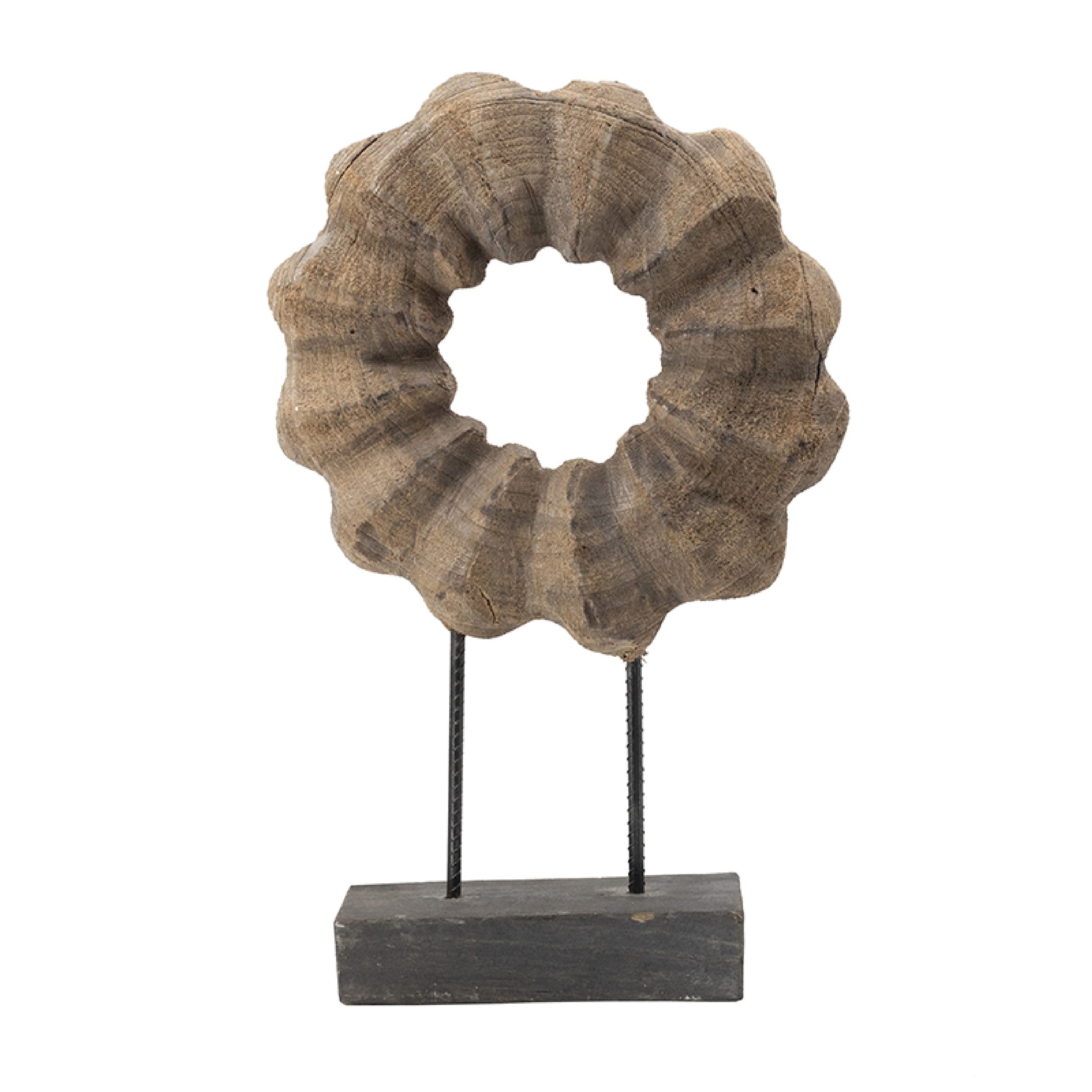 Heide Round Ring Decorative Accent Brown Paulownia Wood Black Iron 27 Inch