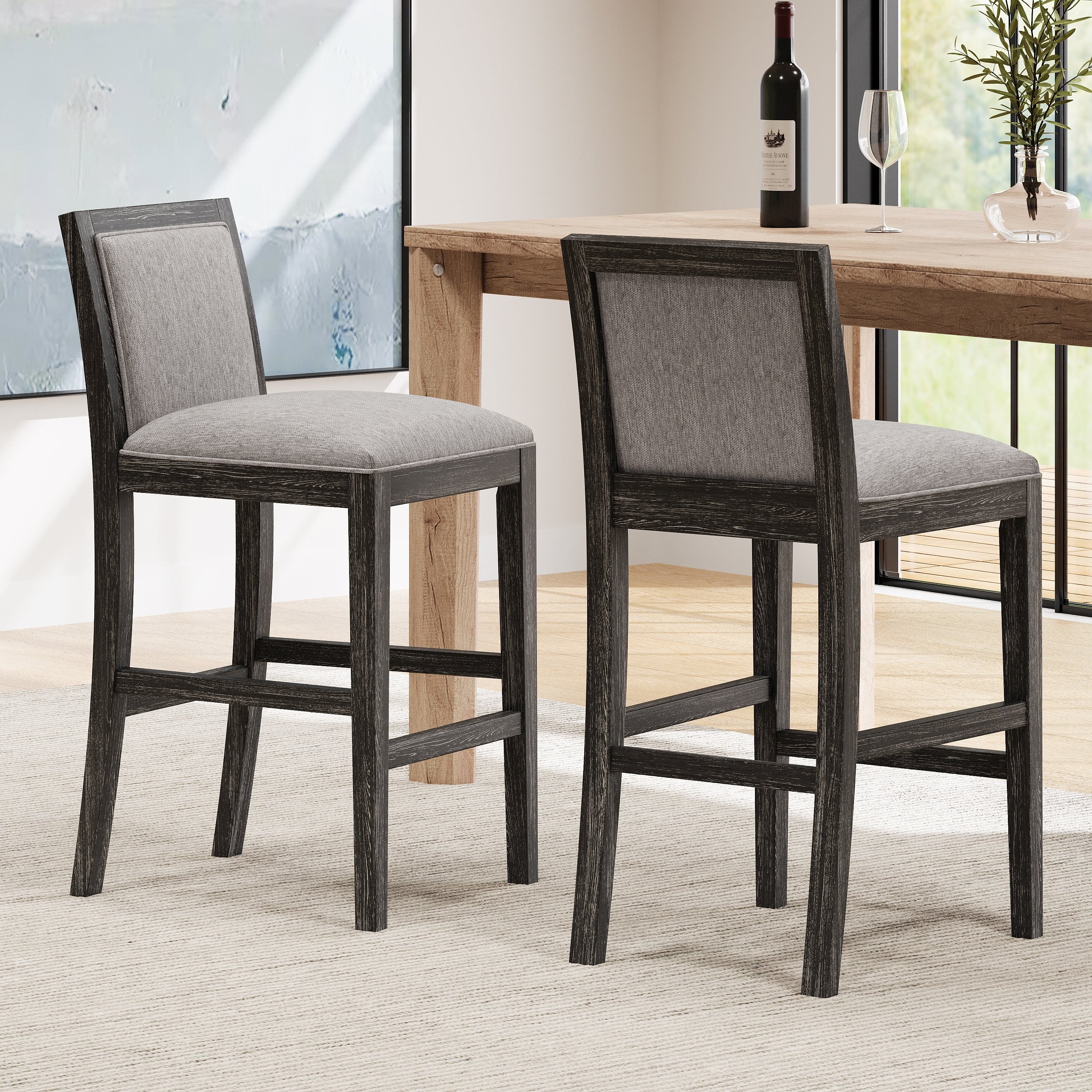 Height Coffee Chair Black Grey Upholstered Chair Lounge Chair Retro Side Chairs Kitchen Island Bar Stools Set Of 2