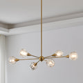 Helena 42 Inch 6 Light Brushed Gold Chandelier With Clear Acrylic Shades L 42 X W 18.5 X H 11.25 X M H 64.75