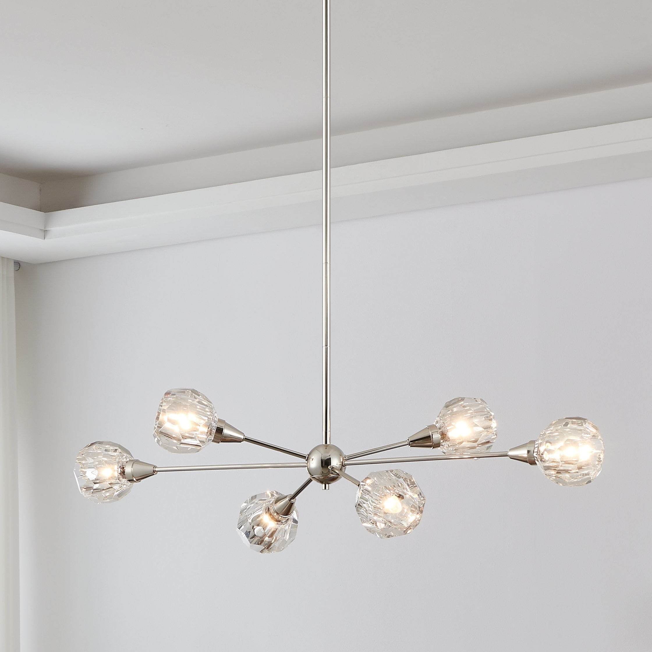 Helena 42 Inch 6 Light Polished Nickel Chandelier With Clear Acrylic Shades L 42 X W 18.5 X H 11.25 X M H 64.75