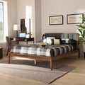 Helsa Dark Grey Fabric And Walnut Finished Full Size Platform Bed