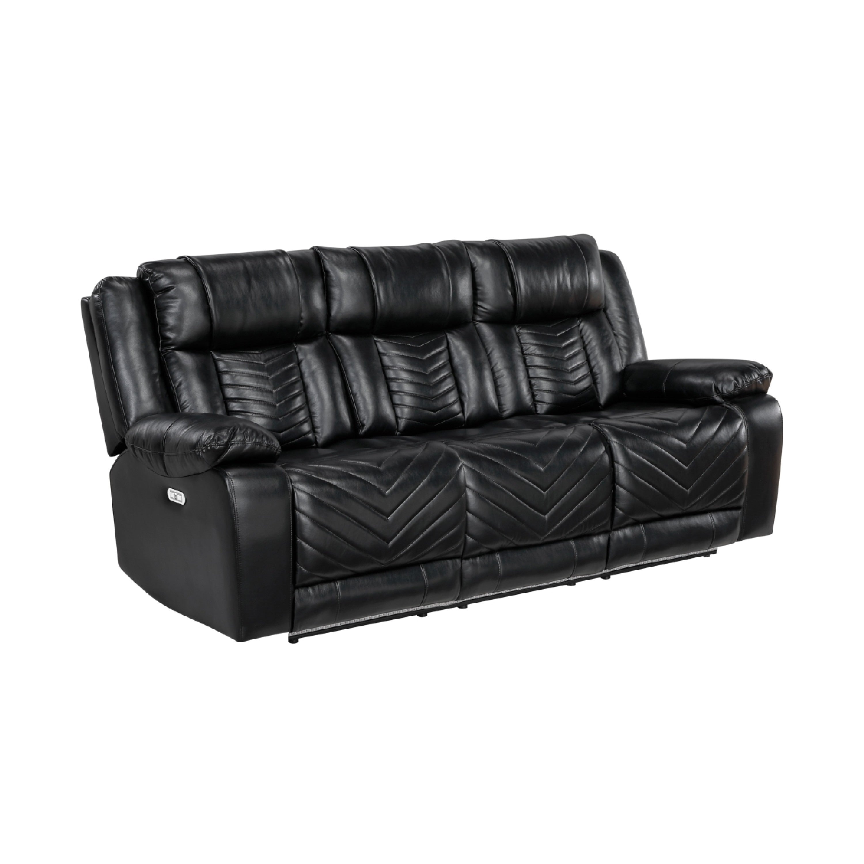 Hem Power Reclining Sofa W Drop Down Cupholders Black Faux Leather