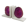 Hemi Agate Bookends Set Of 2 Glam Pink Natural Stone White Marble