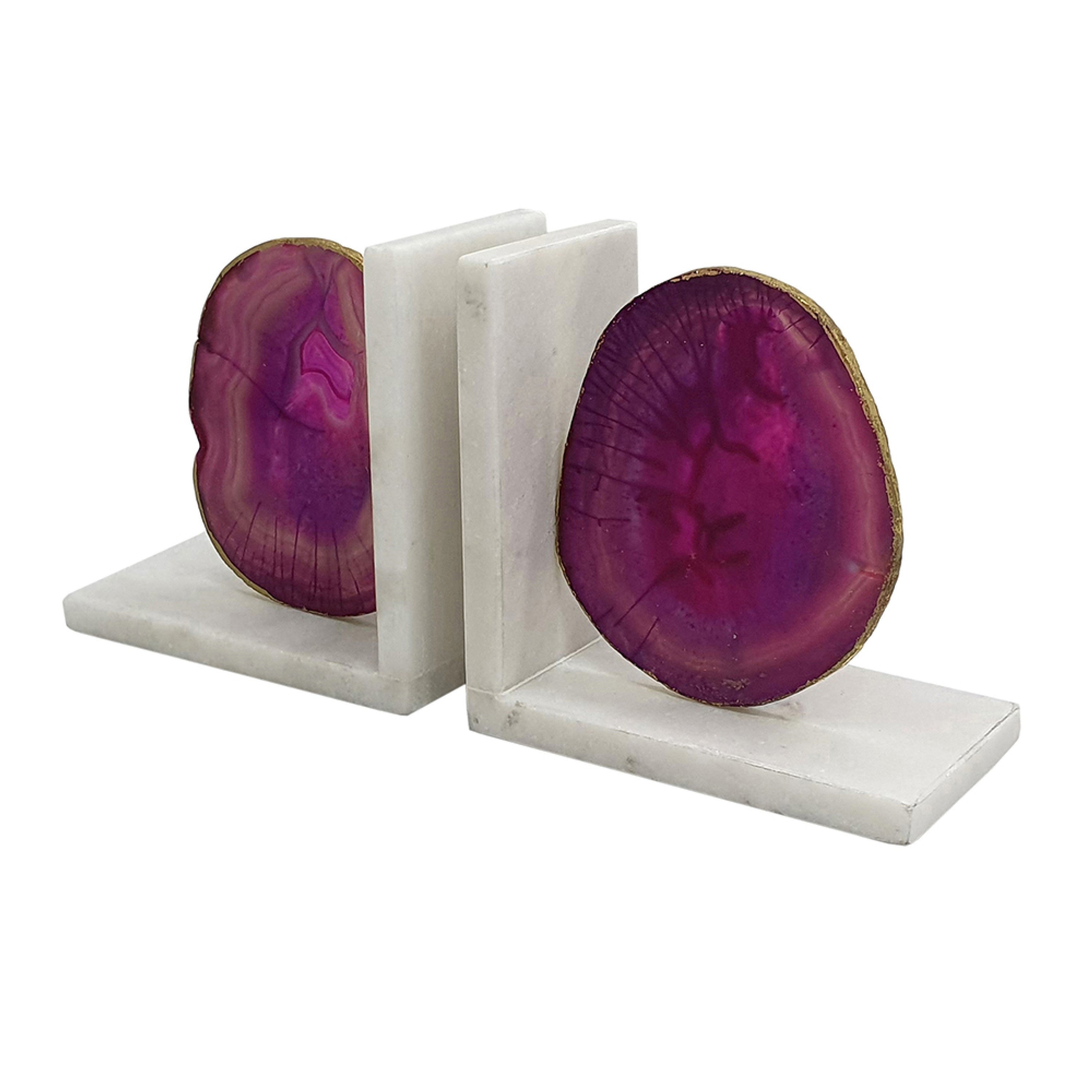Hemi Agate Bookends Set Of 2 Glam Pink Natural Stone White Marble