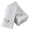 Saro Lifestyle White Cotton Hemstitched Square Table Napkins With Magnolia Embroidery Set Of 6