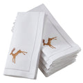 Brown Cotton Embroidered Reindeer Design Hemstitch Napkins