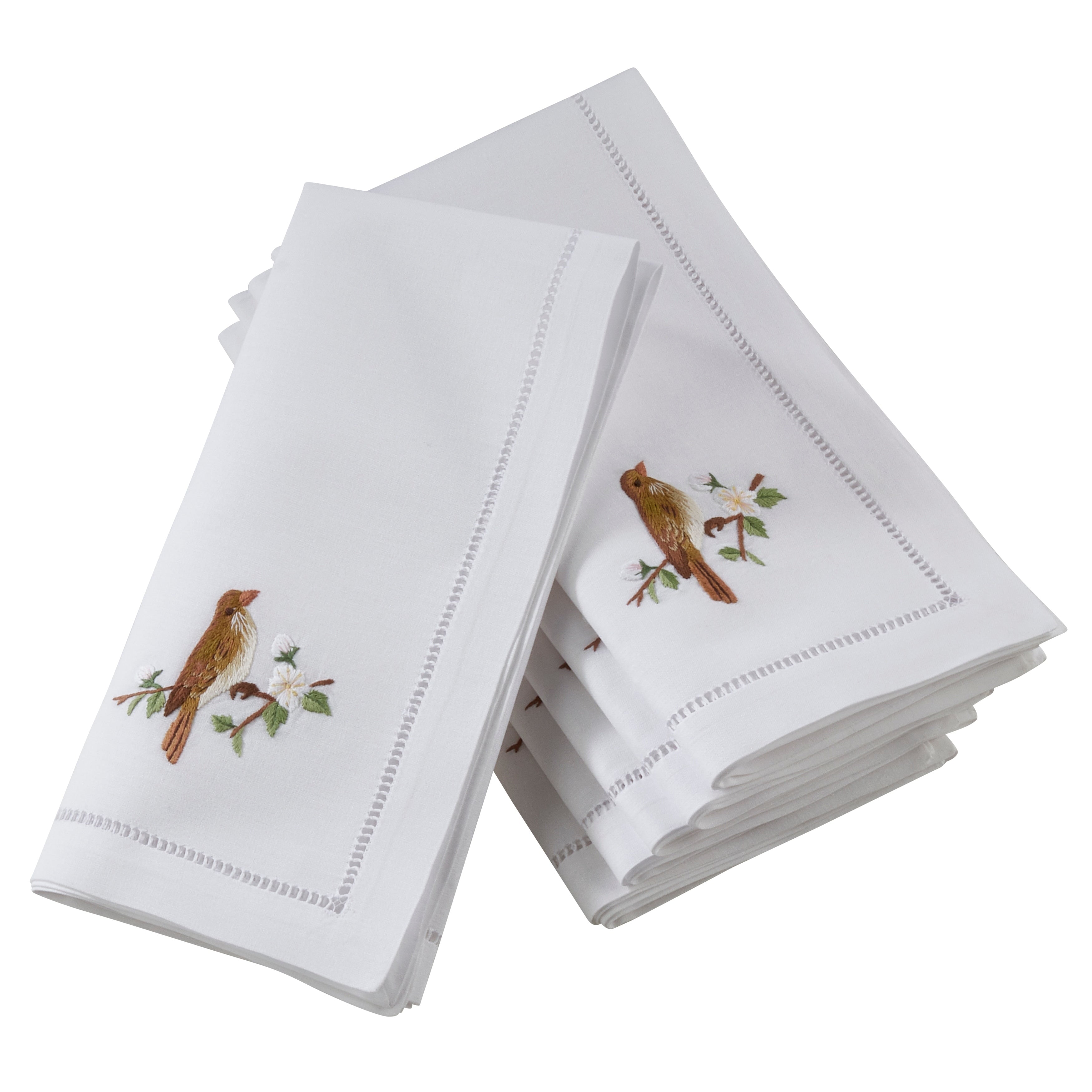 Saro Lifestyle Hemstitch Table Napkins With Bird Embroidery Set Of 6