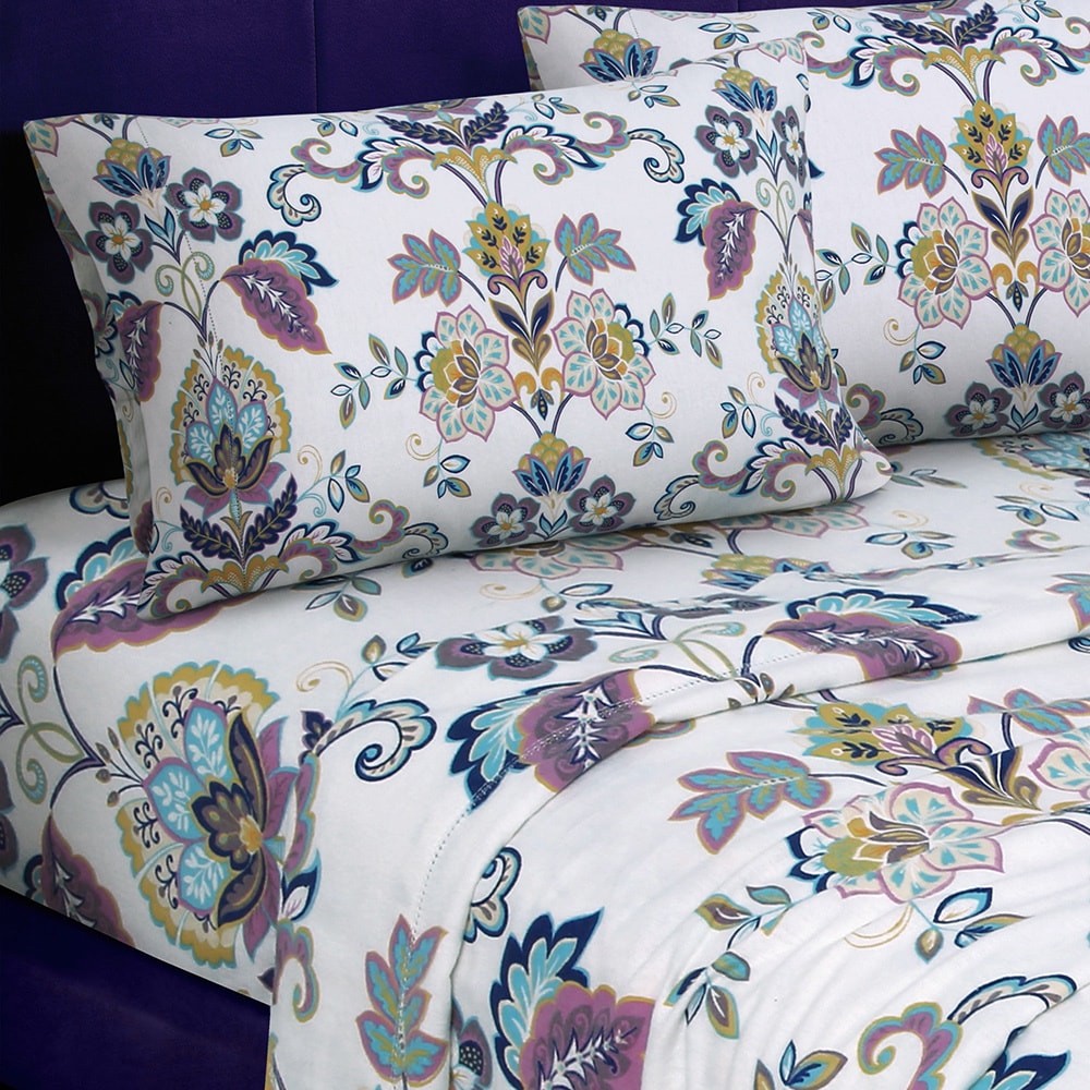 Hemstitched Abstract Paisley Printed Deep Pocket Flannel Sheet Set