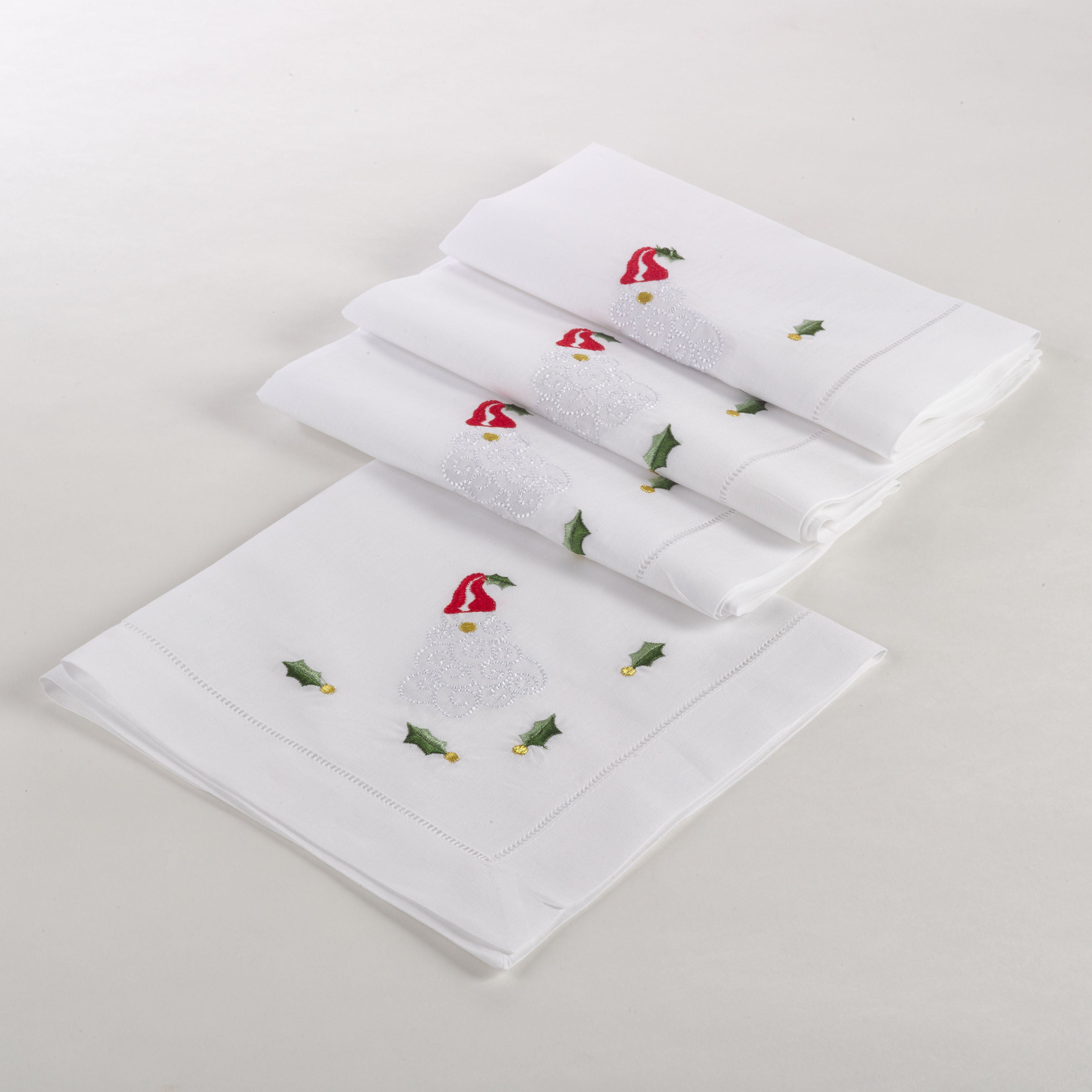 Embroidered Santa Hemstitched Napkin Set Of 4