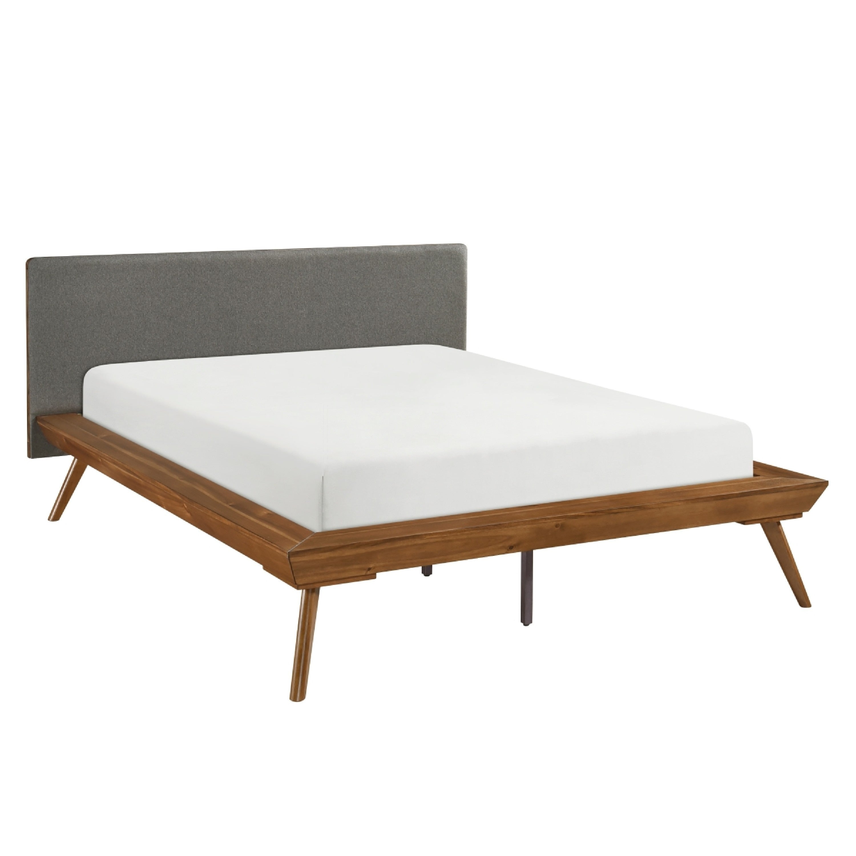 Hena Queen Size Bed Dark Gray Upholstered Headboard Chestnut Brown