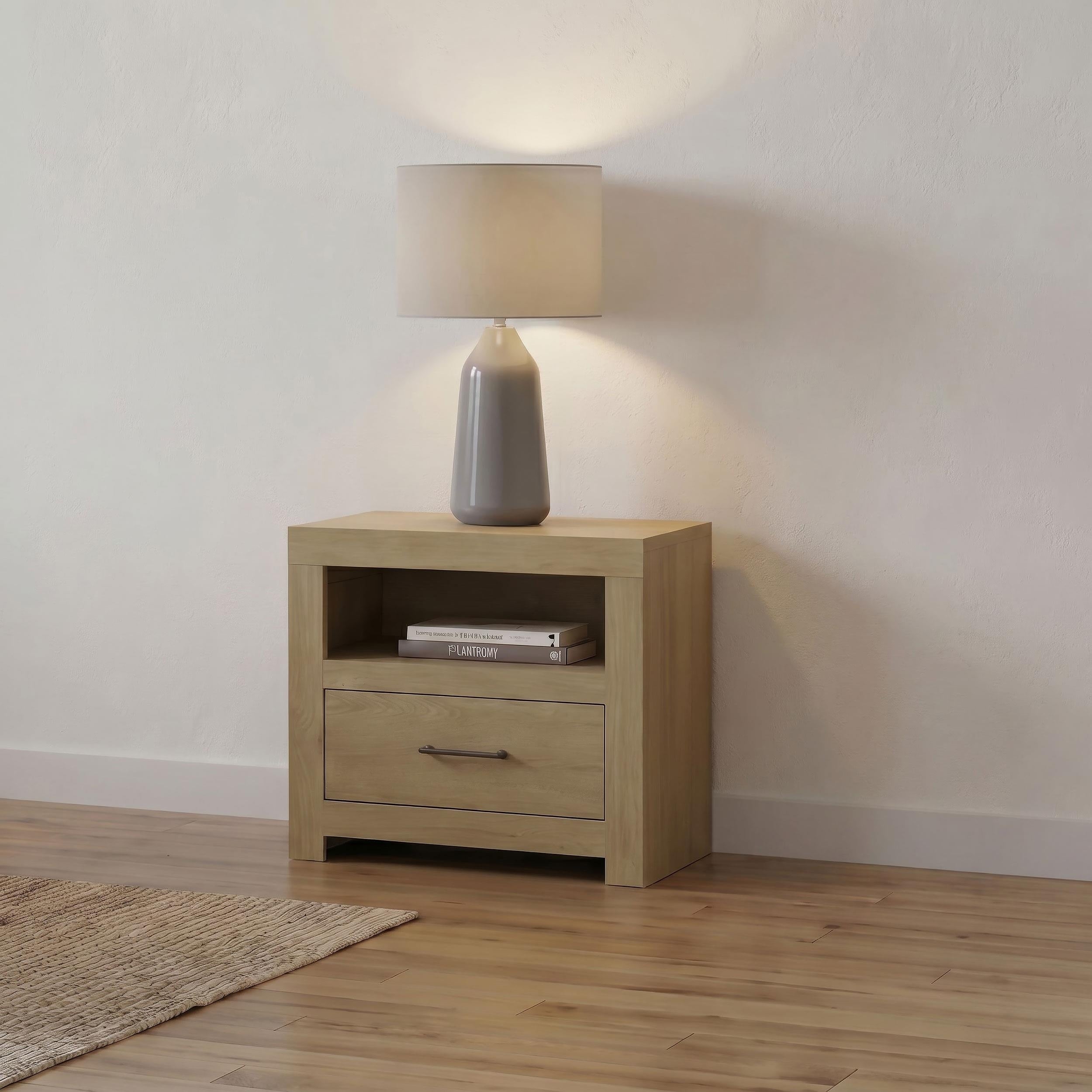 Hendricks 1 Drawer Nightstand Bedside Table With Cubby Light Oak