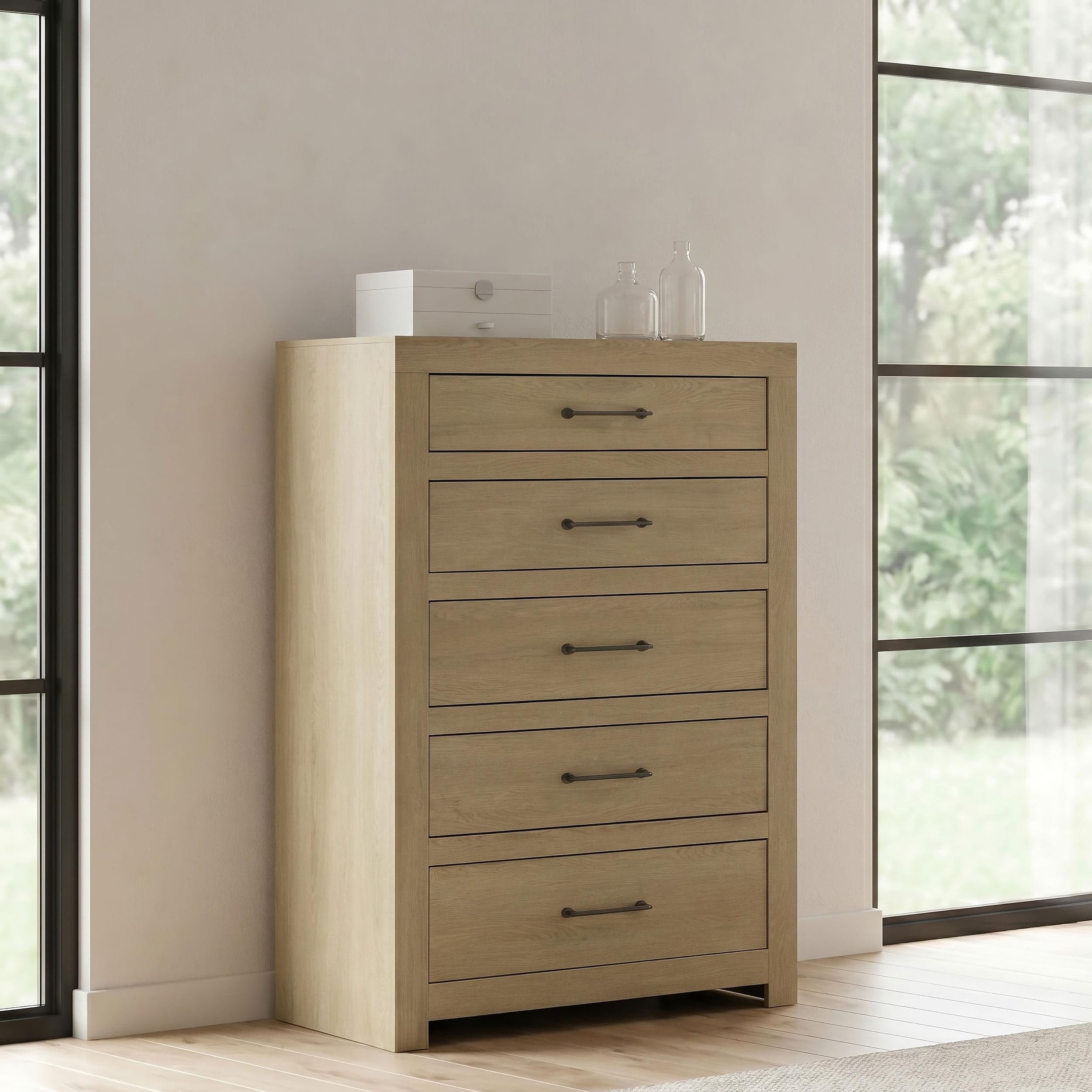 Hendricks 5 Drawer Bedroom Chest Of Drawers Light Oak