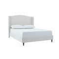Heny King Size Bed With Wingback Tall Headboard Ivory Fabric Upholstery