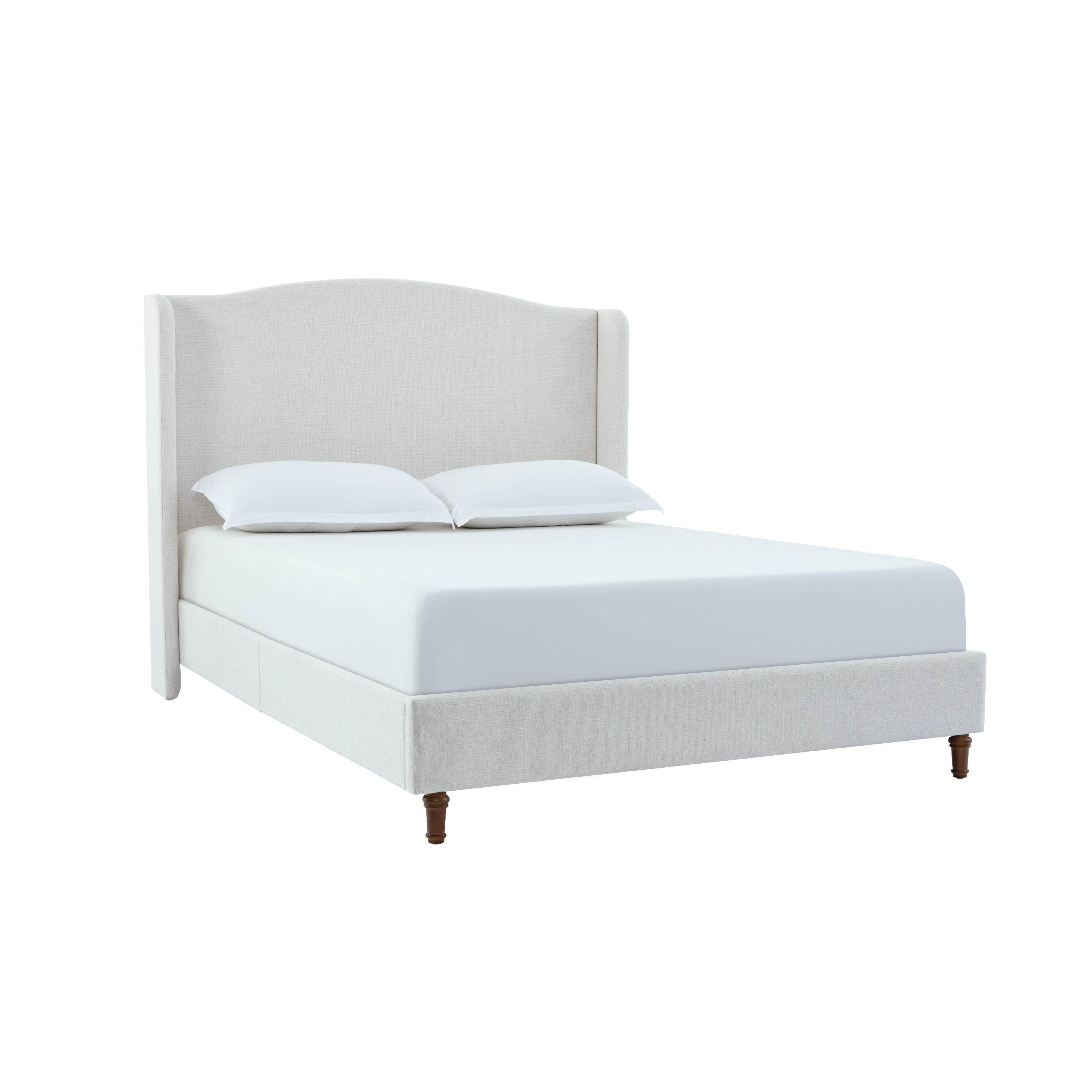 Heny King Size Bed With Wingback Tall Headboard Ivory Fabric Upholstery