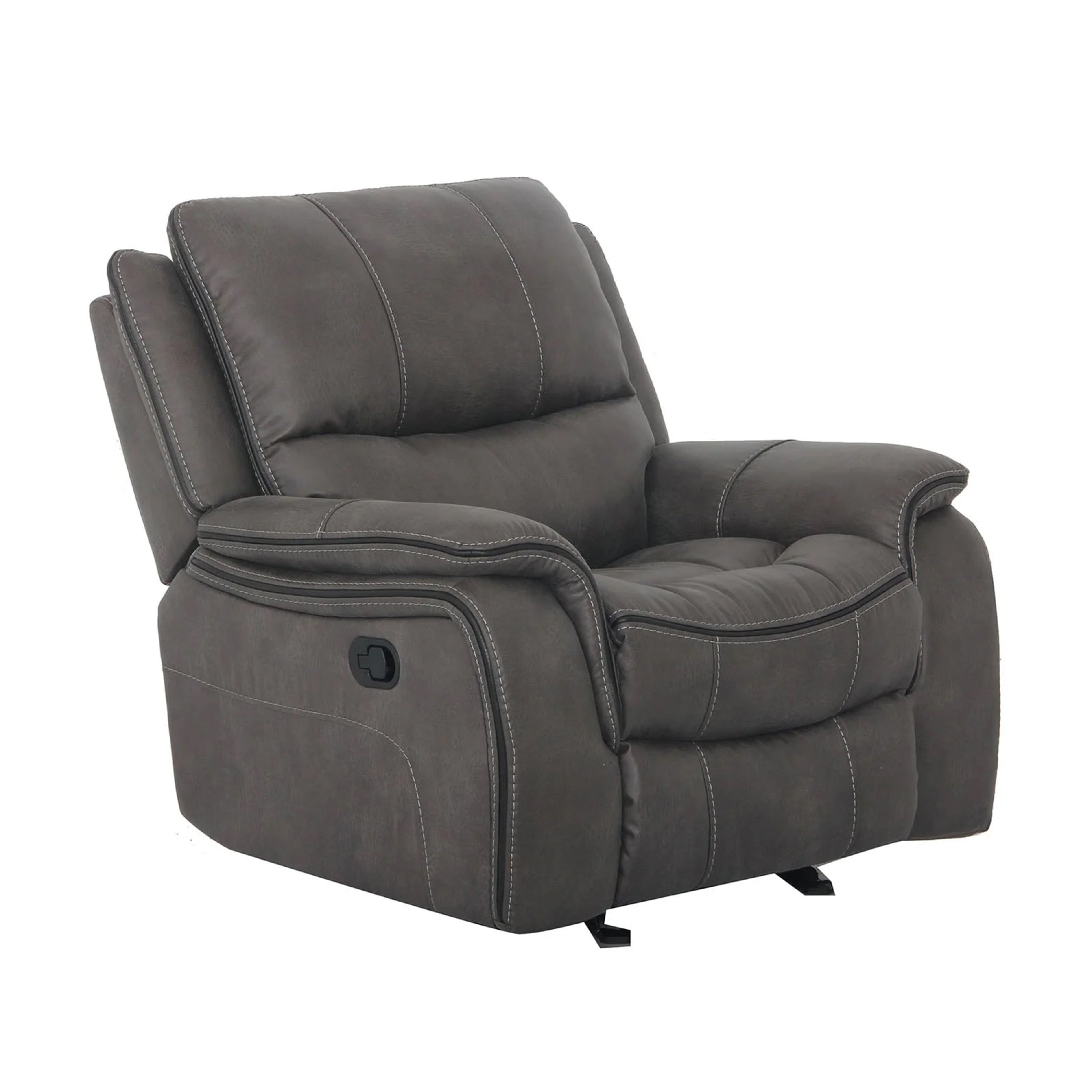 Heny Manual Glider Recliner Chair Plush Dark Gray Pillow Top Arms