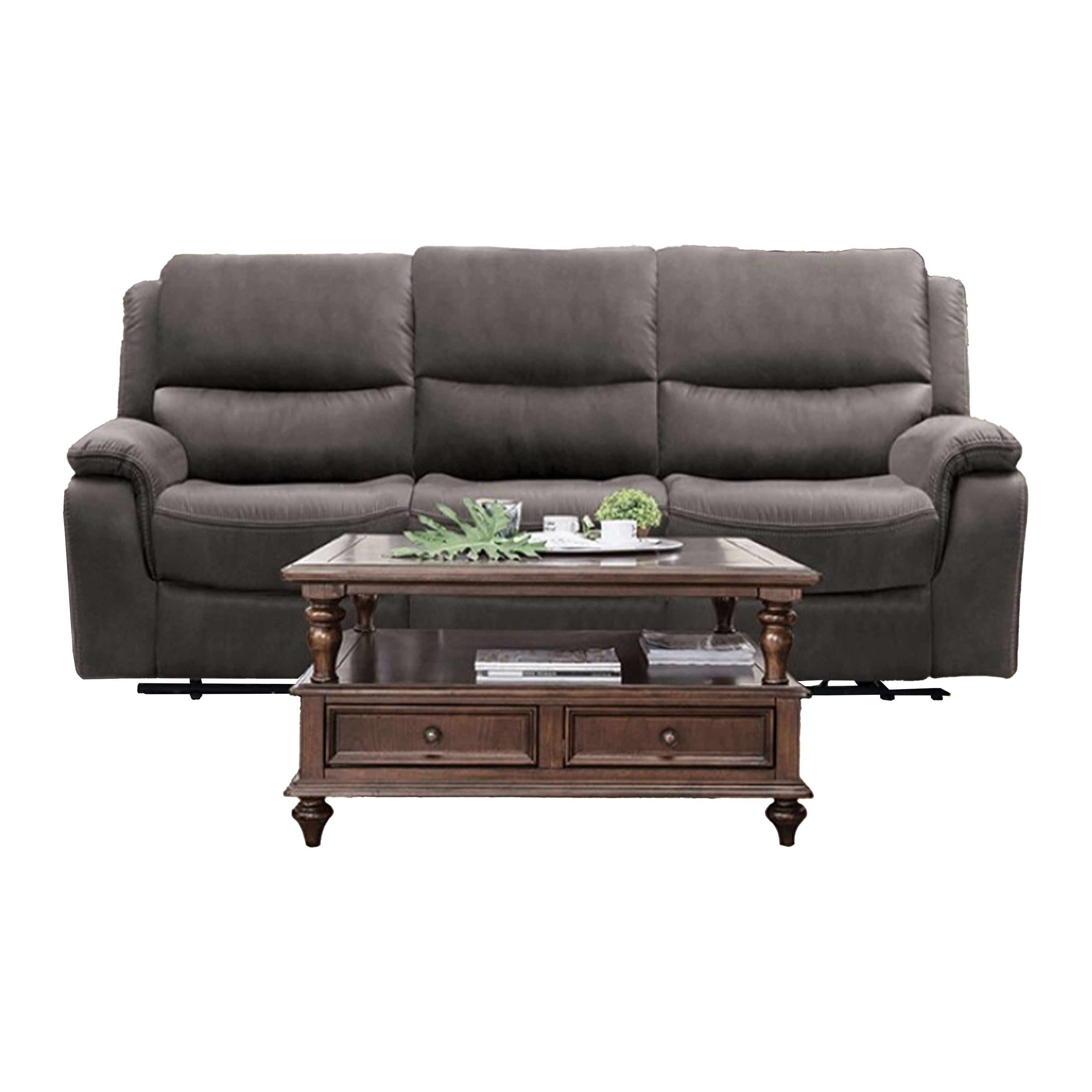 Heny Manual Reclining Sofa Pillow Tufted Back Dark Gray 88 Inch