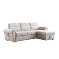 Heny Sleeper Sectional Sofa Storage Chaise Usb Beige Chenille 97 Inch