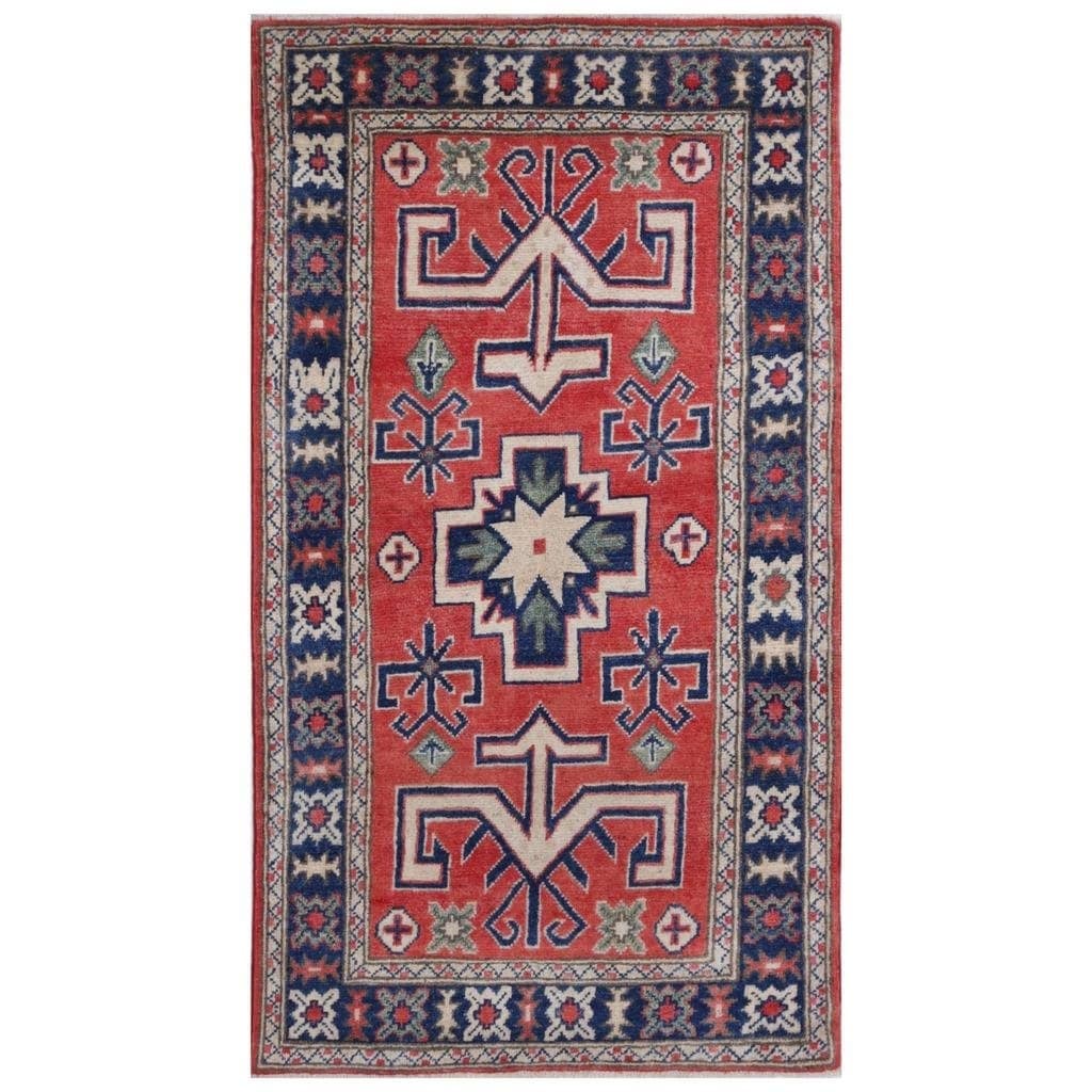 Herat Oriental Afghan Hand Knotted Kazak Vegetable Dye Wool Rug 25 X 45
