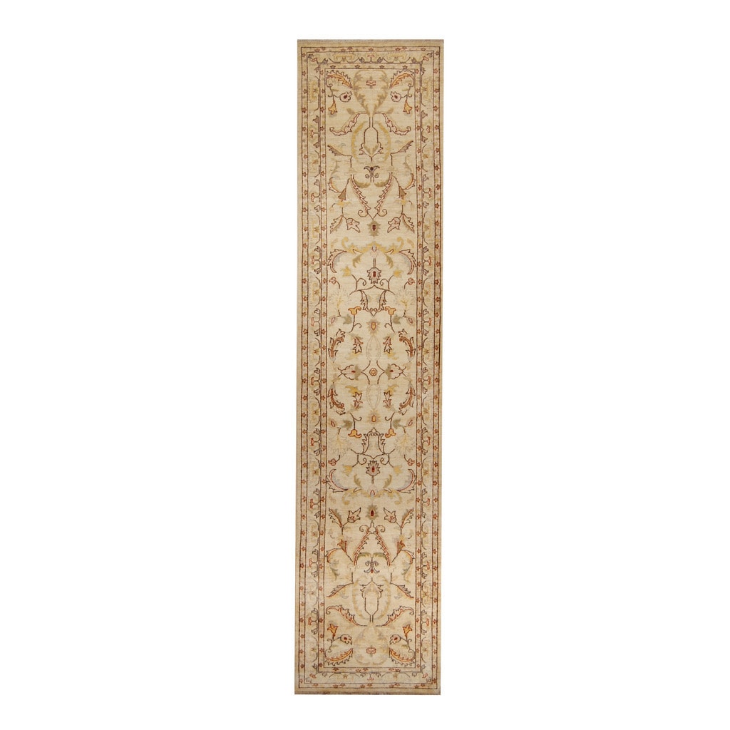 Handmade Herat Oriental Afghan Tribal Vegetable Dye Oushak Wool Rug Afghanistan 26 X 112