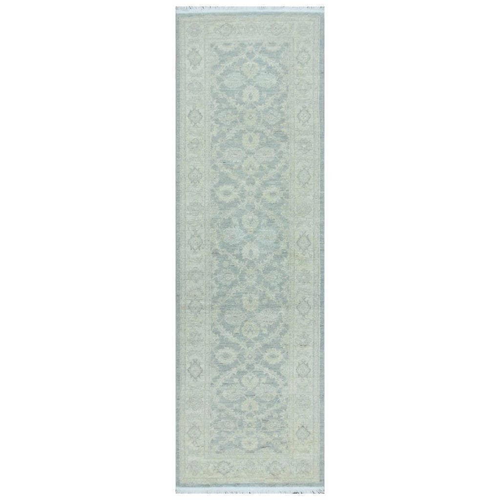 Handmade Herat Oriental Afghan Vegetable Dye White Wash Oushak Wool Runner Afghanistan 27 X 83