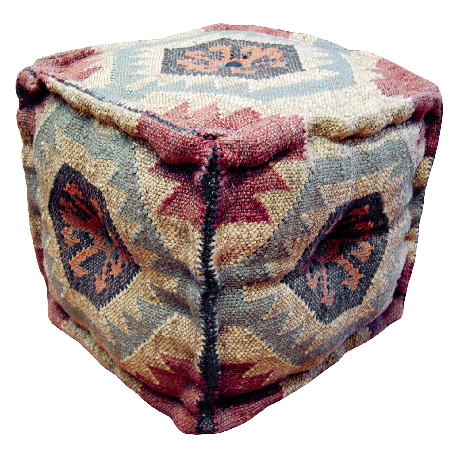 Herat Oriental Handmade Indo Kilim Upholstered Pouf Ottoman