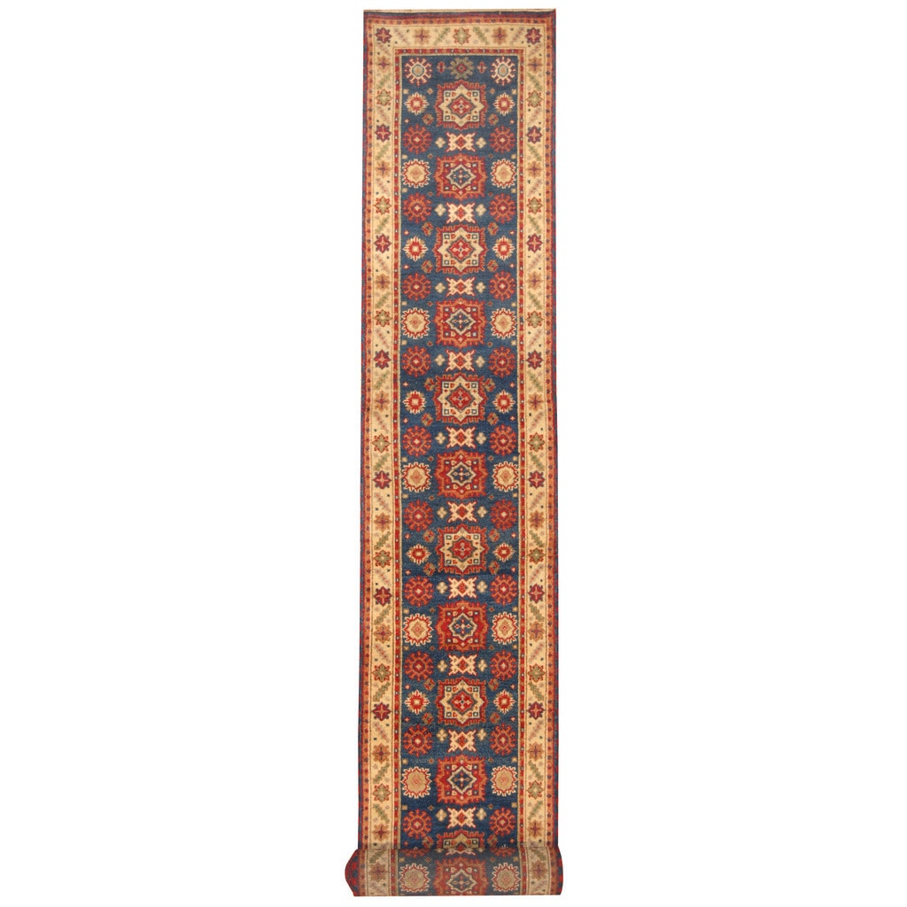Handmade Herat Oriental Indo Kazak Wool Runner India 27 X 20