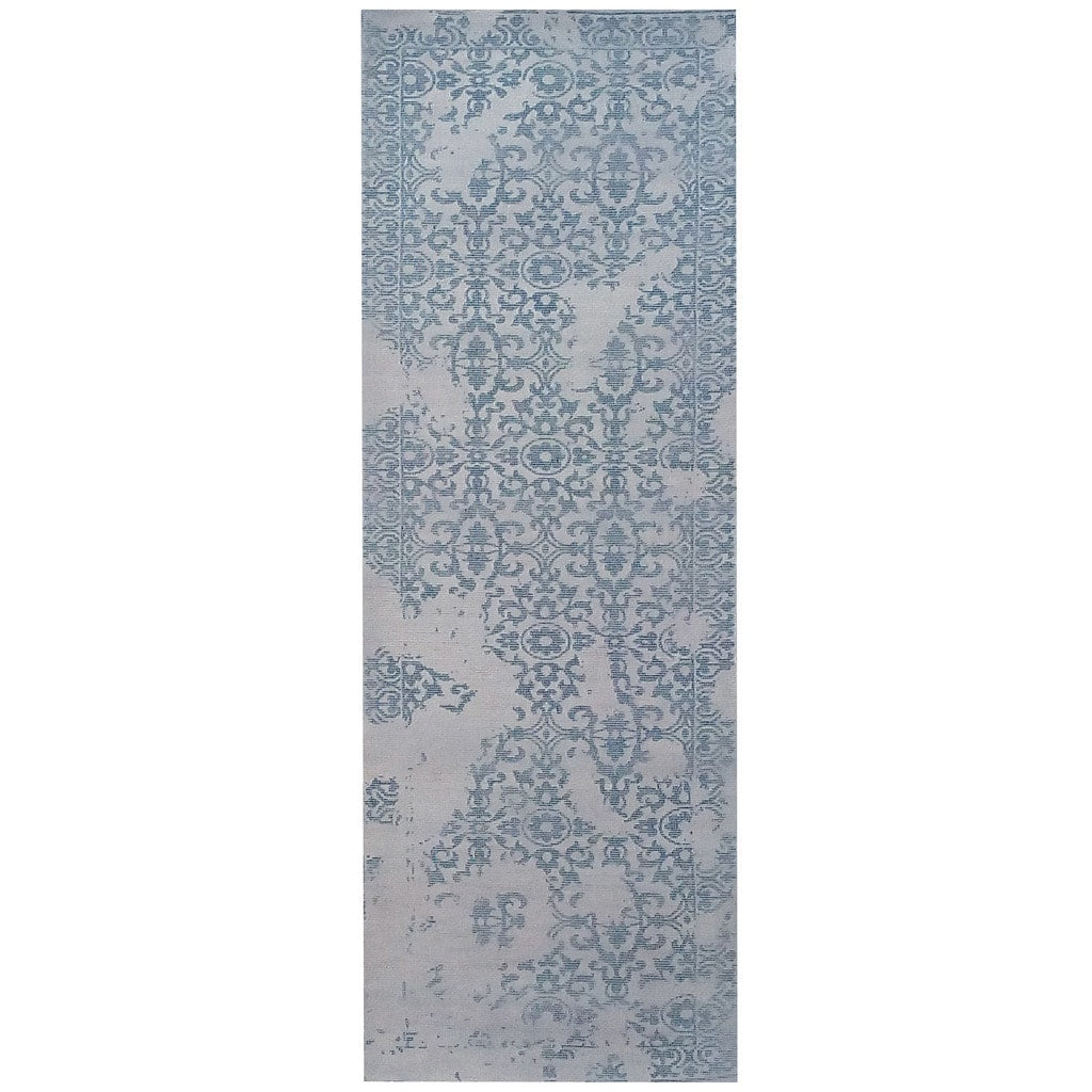 Handmade Herat Oriental Indo Printed Erased Khotan Wool Runner India 28 X 10