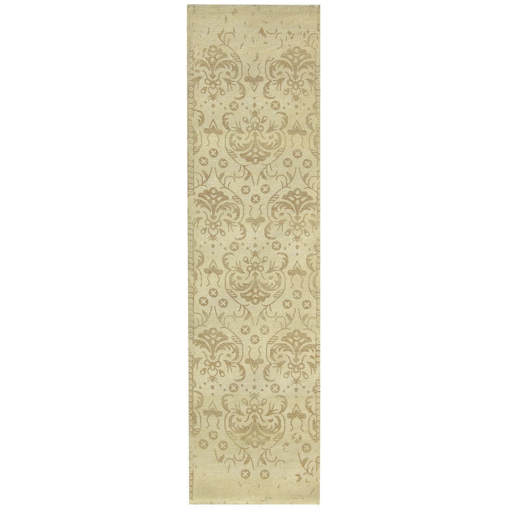 Handmade Herat Oriental Indo Printed Erased Wool Runner India 28 X 10