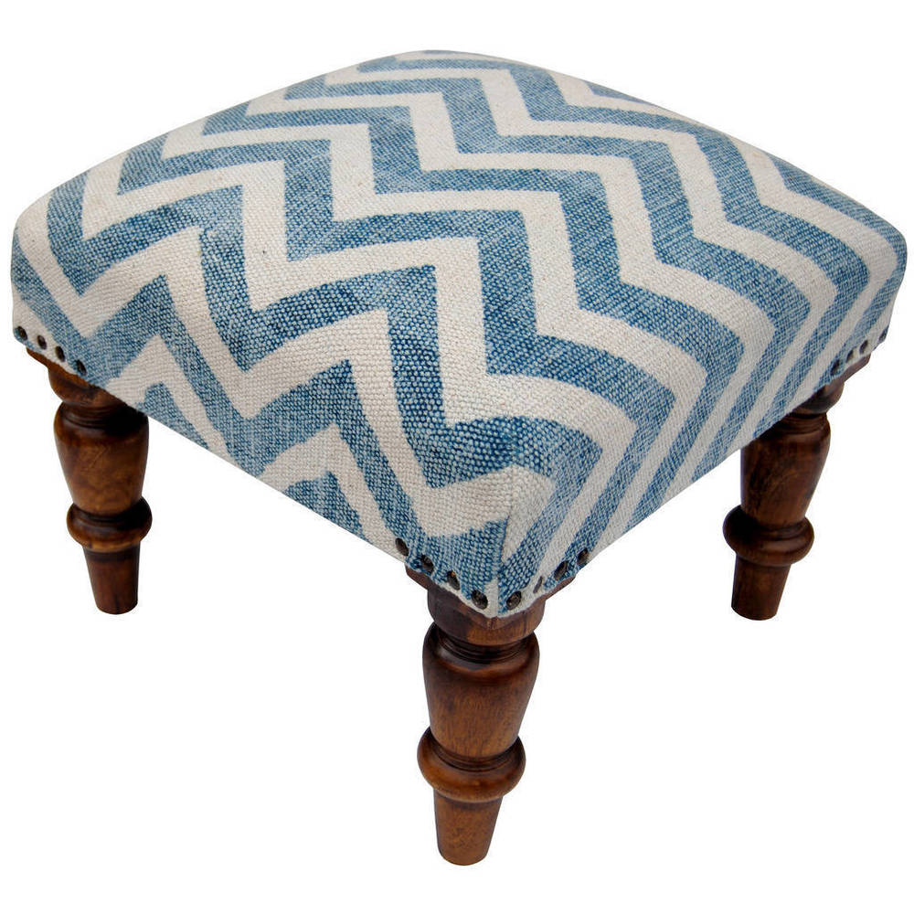 Handmade Herat Oriental Indo Printed Cotton Upholstered Wooden Stool India