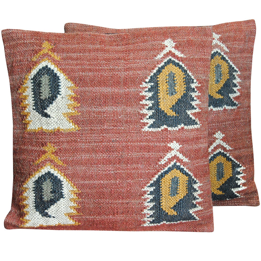 Herat Oriental Indo Handmade Wool Jute Kilim Pillows Set Of Two