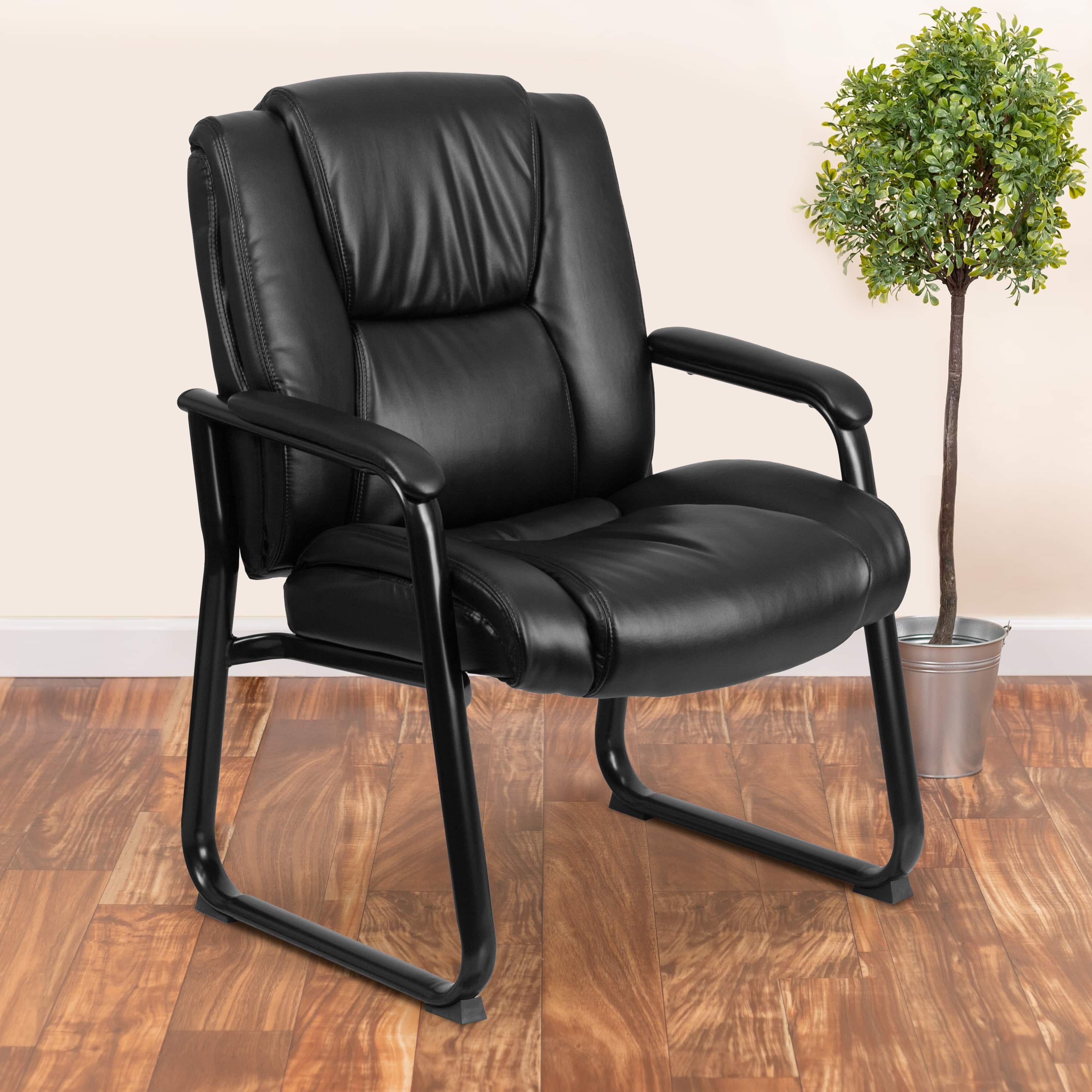 Hercules Series 500 Pound Capacity Big And Tall Black Leather Executive Side Chair With Sled Base