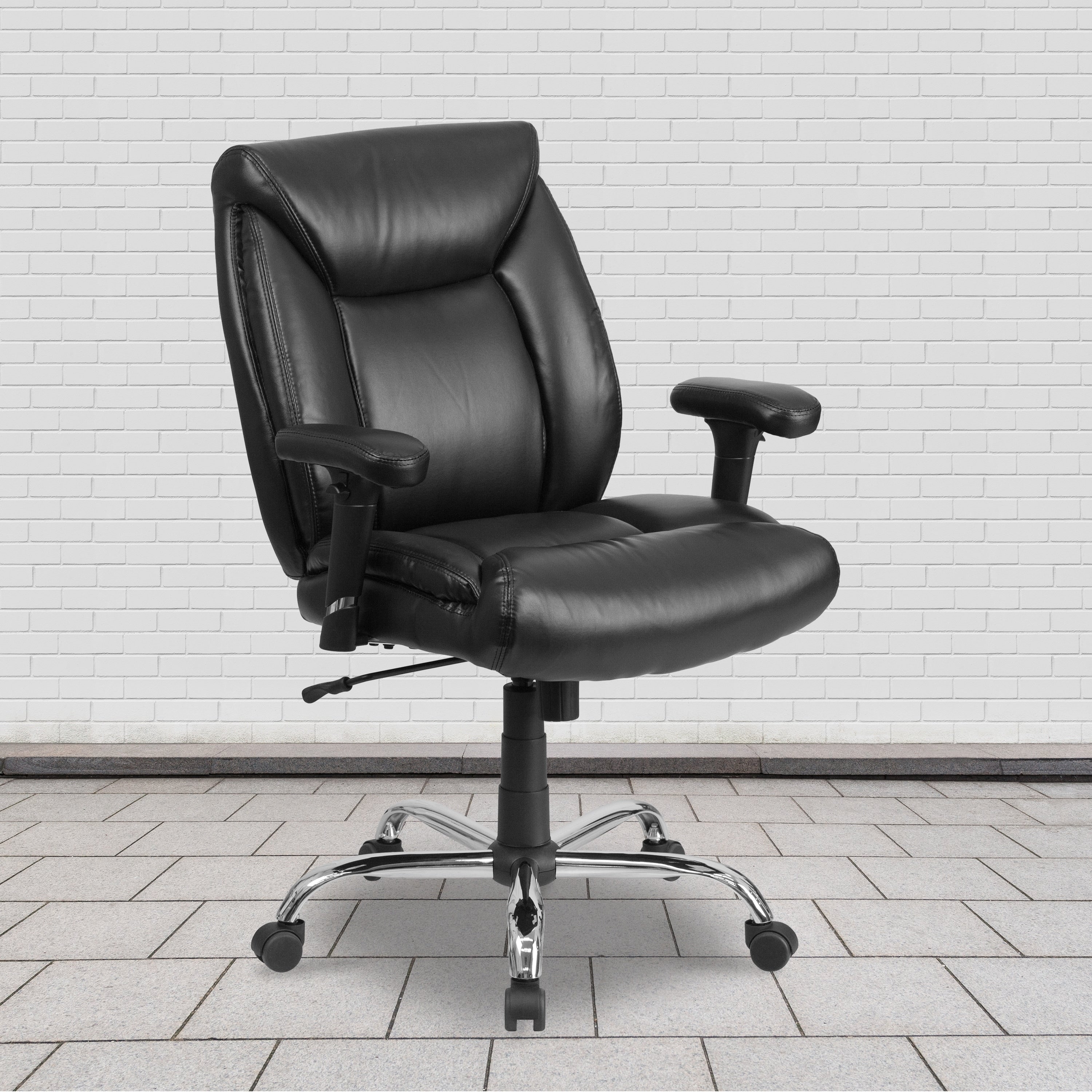 Hercules Series Big And Tall 400 Pound Capacity Black Leather Task Chair With Height Adjustable Arms