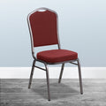 Hercules Series Crown Back Stacking Banquet Chair With Burgundy Patterned Fabric And 2.5 Inch Thick Seat And Silver Vein Frame