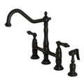 Heritage Bridge Kitchen Faucet With Brass Sprayer In Matte Black
