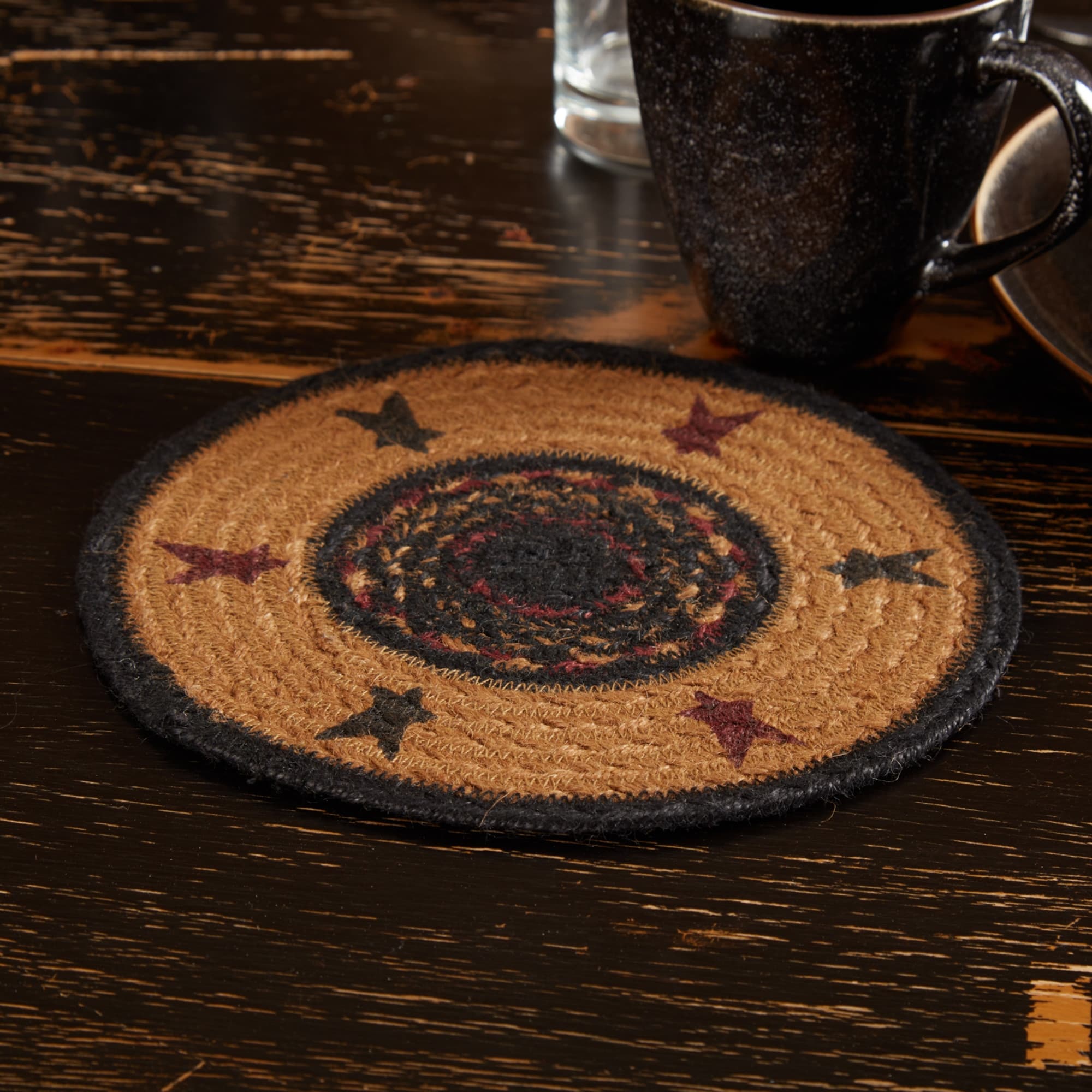 Vhc Heritage Farms Mustard Tan Yellow Primitive Classic Country Tabletop Kitchen Star Stenciled Jute Trivet