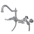 Heritage Two Handle Wall Mount Bridge Kitchen Faucet With Brass Sprayer