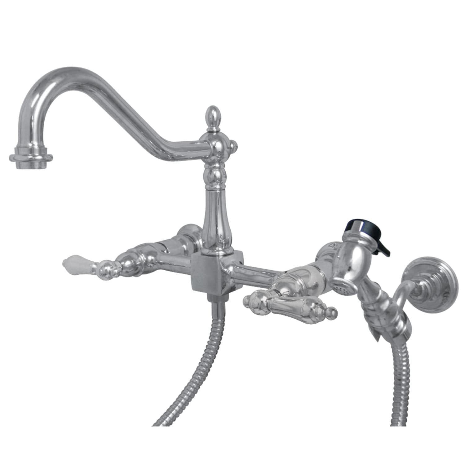 Heritage Two Handle Wall Mount Bridge Kitchen Faucet With Brass Sprayer