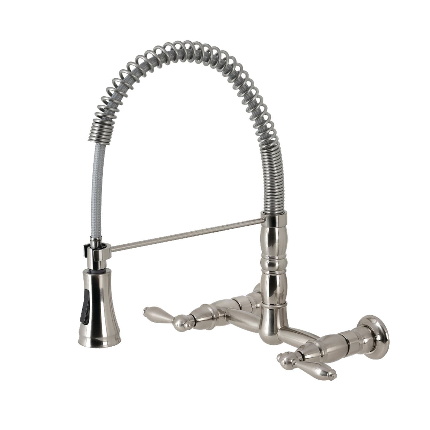 Heritage Two Handle Wall Mount Pull Down Sprayer Kitchen Faucet