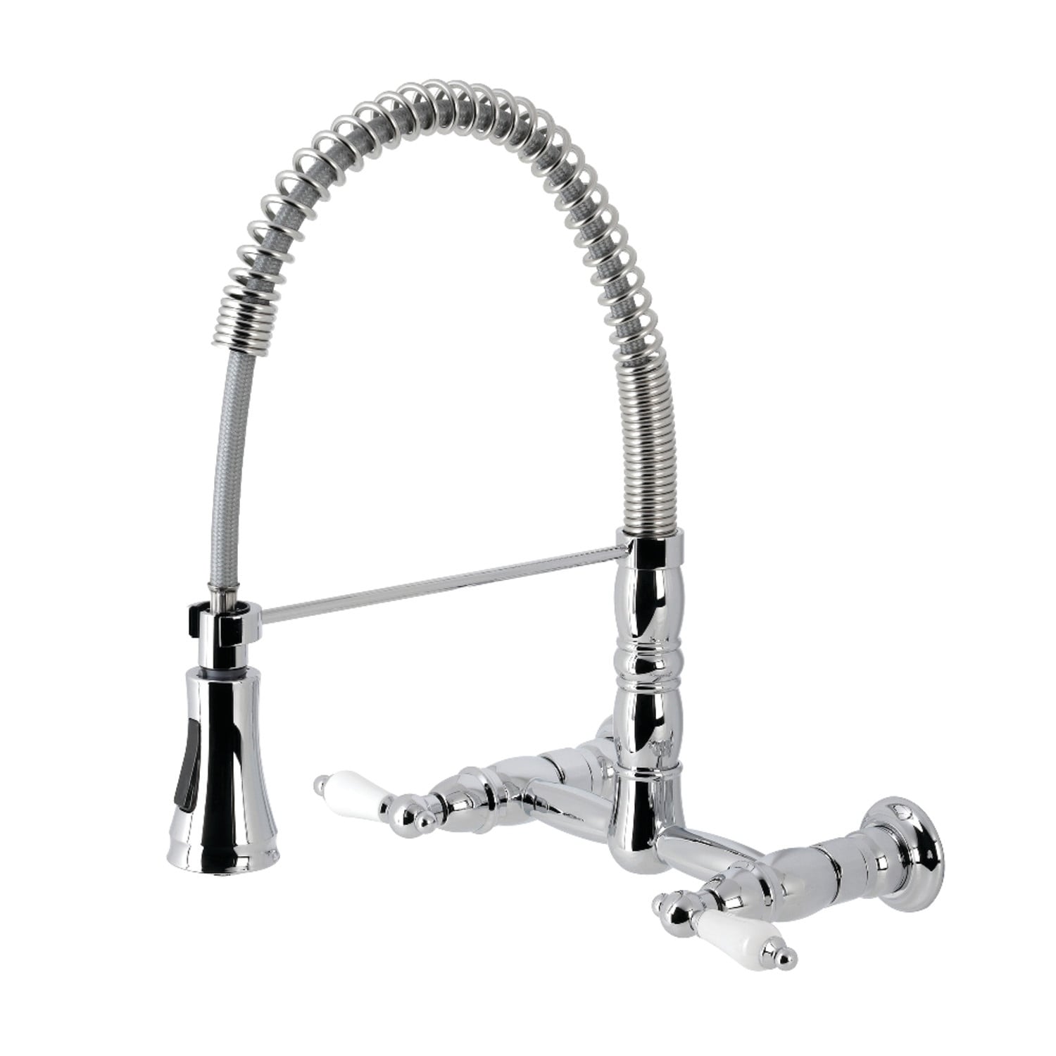 Heritage Two Handle Wall Mount Pull Down Sprayer Kitchen Faucet