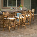 Hermosa Outdoor Acacia Wood Barstool With Cushion Set Of 4 By Christopher Knight Home