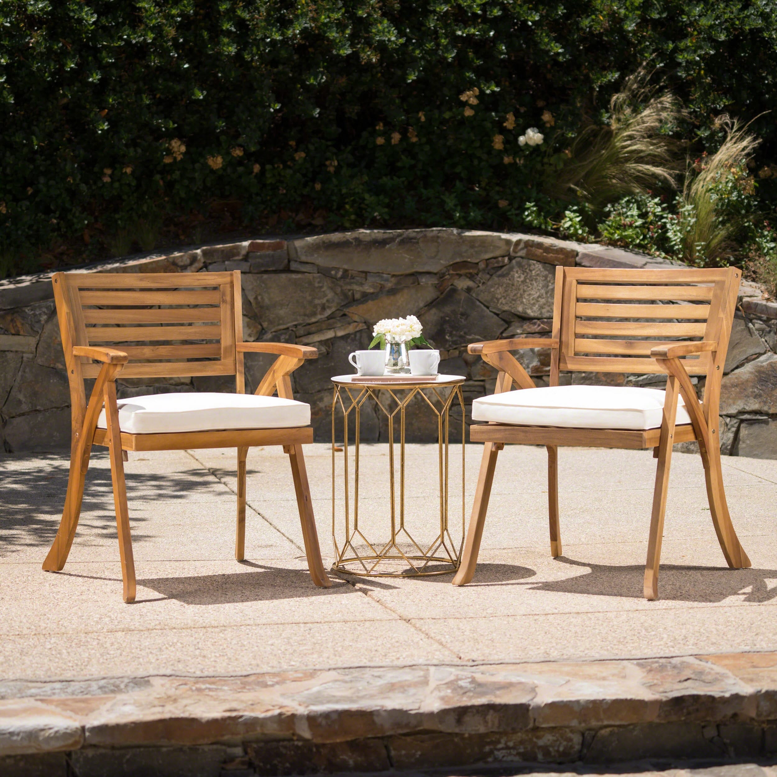 Hermosa Outdoor Acacia Arm Chair With Cushions Set Of 2 By Christopher Knight Home