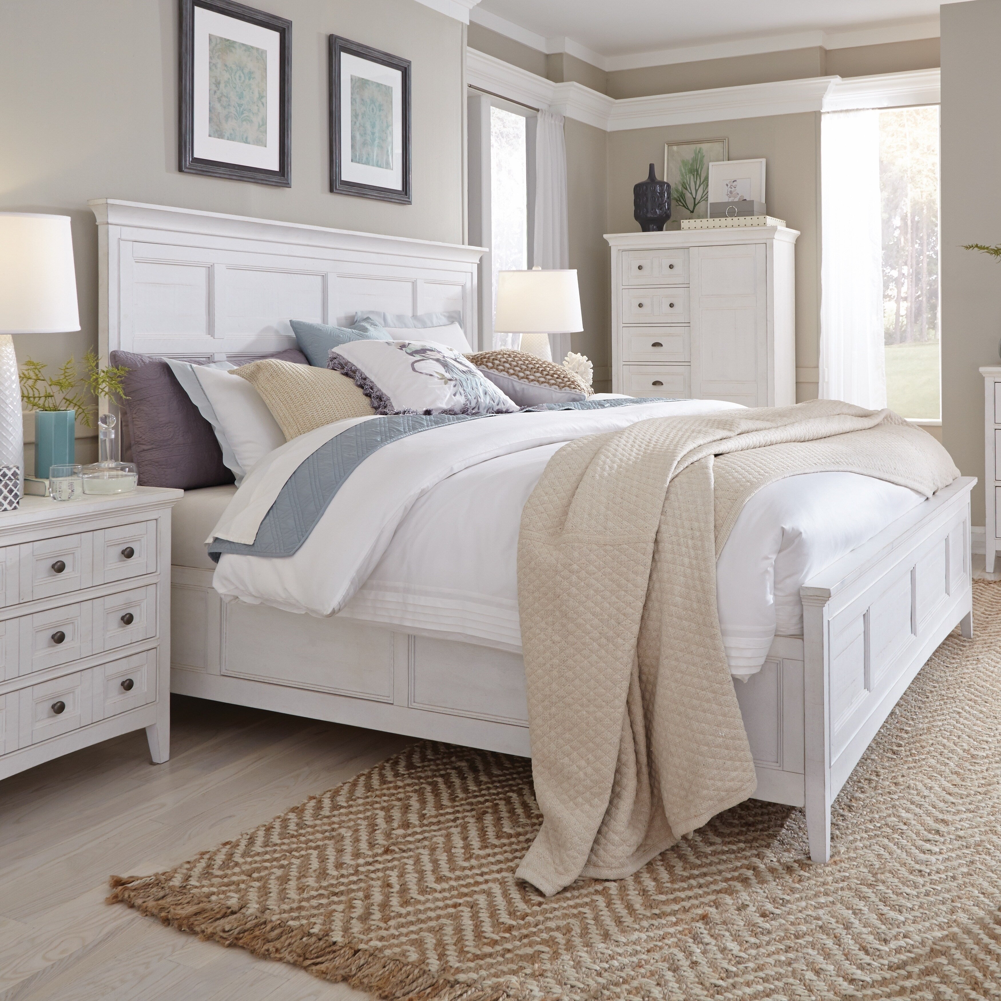 Heron Cove Relaxed Traditional Soft White Panel Bed