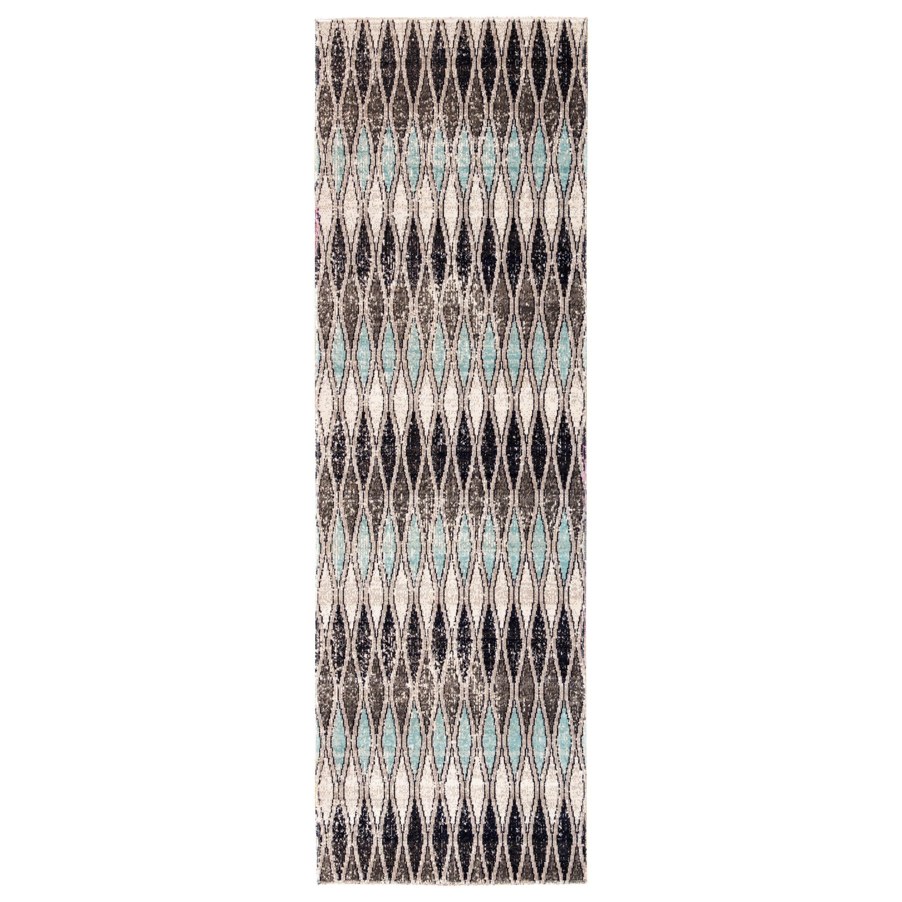 Hertford Grey Blue Indoor Outdoor Geometric Runner Rug