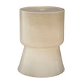Hery Garden Stool Side Table Hourglass Glossy Ivory Soda Lime Glass
