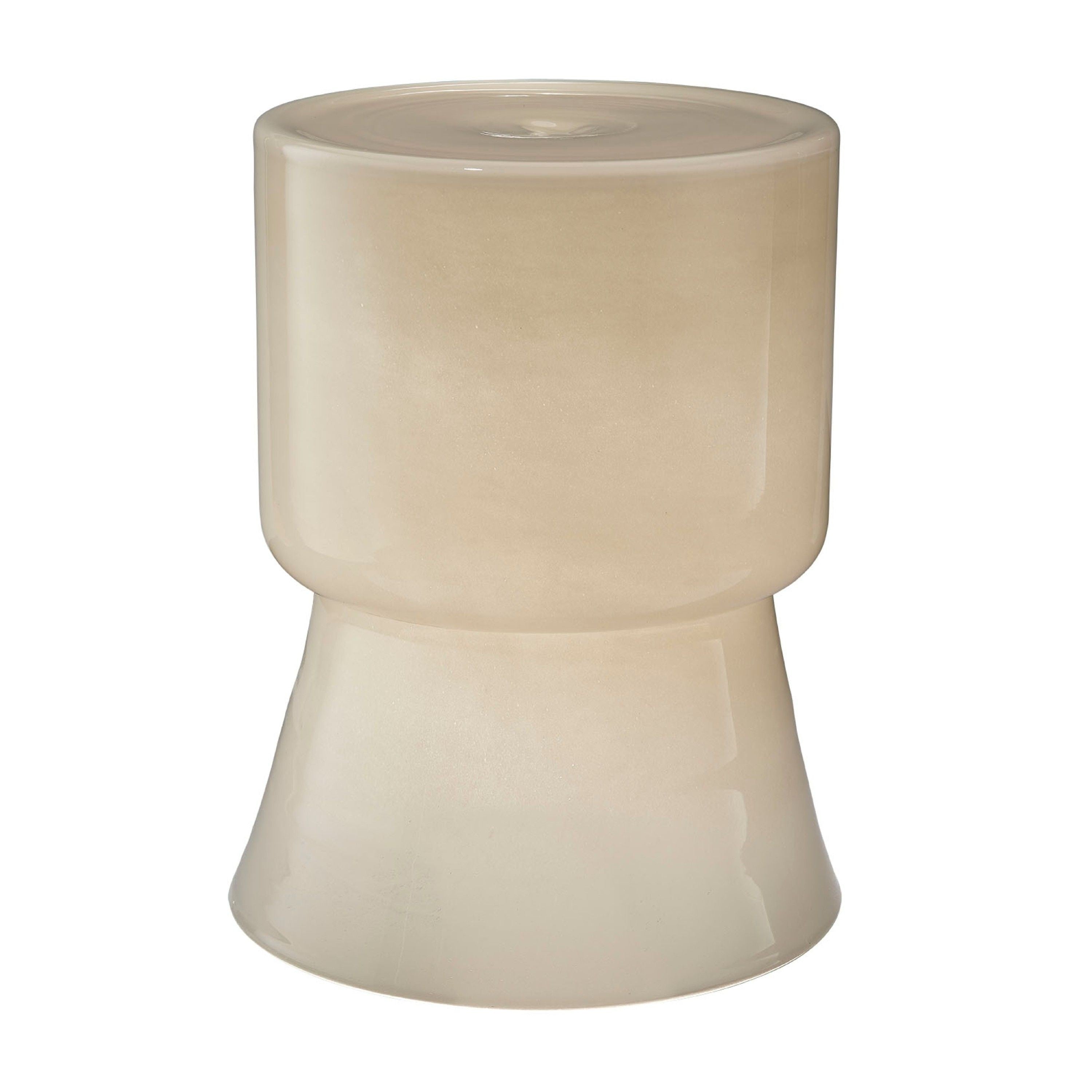 Hery Garden Stool Side Table Hourglass Glossy Ivory Soda Lime Glass