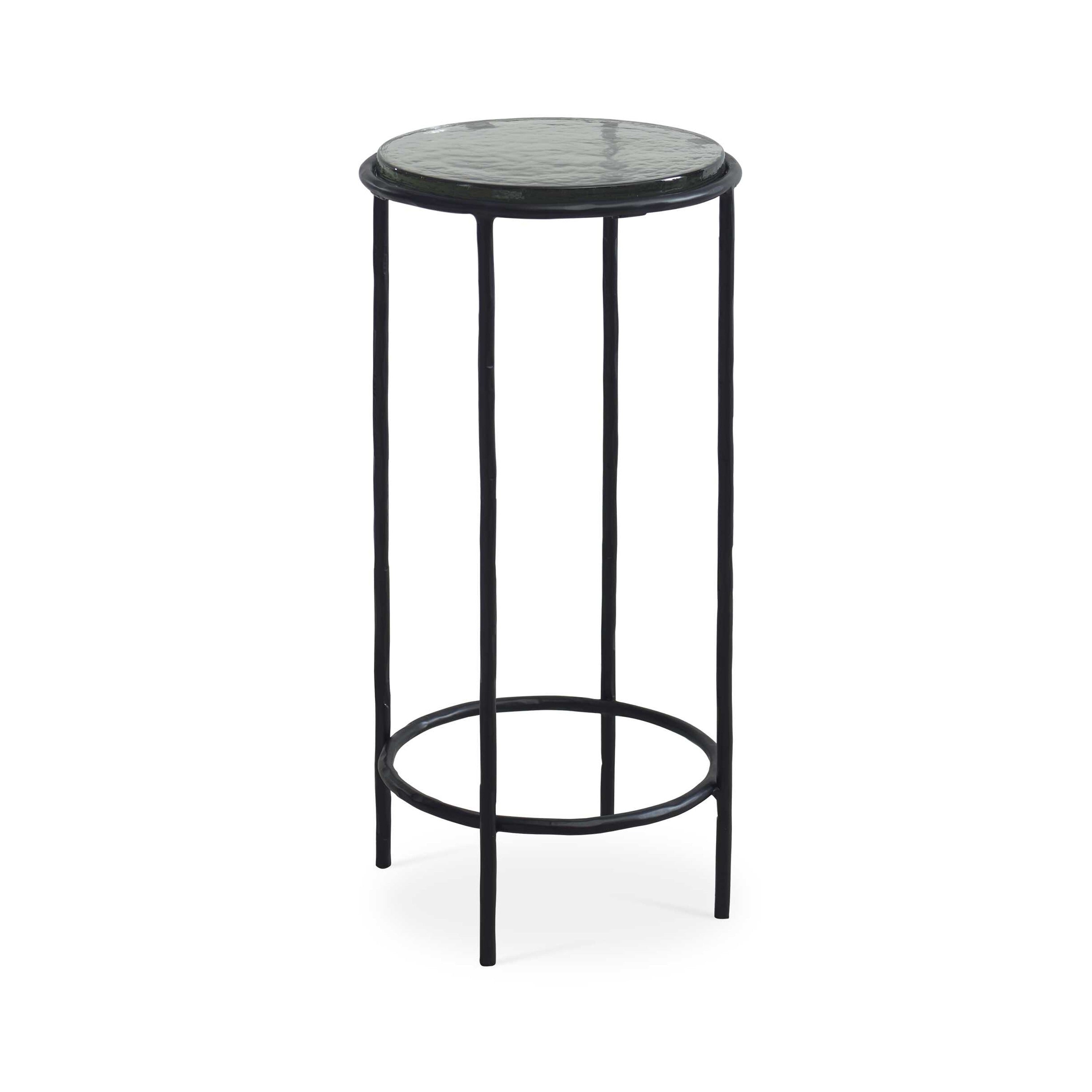 Hex Accent Table 12 Inch Round Recycled Glass Top Black Iron Frame